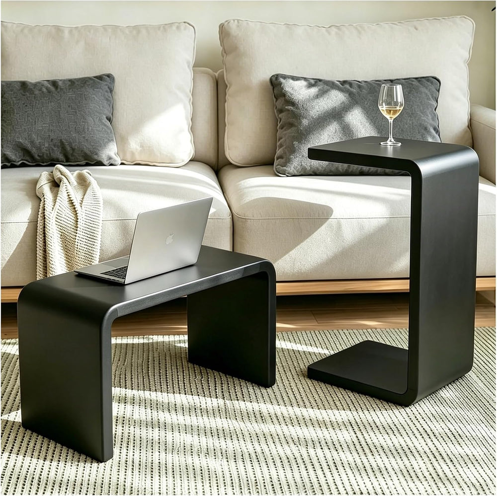 C-Shaped End Table, Wooden Narrow Couch Side Table for Laptops and Narrow Spa...