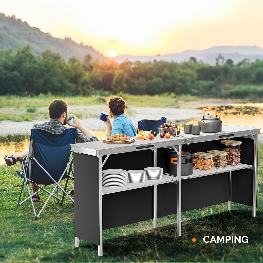 VINGLI 78" Portable Bar Table, 2-Tier Shelves, Mobile Bar Table for Even...