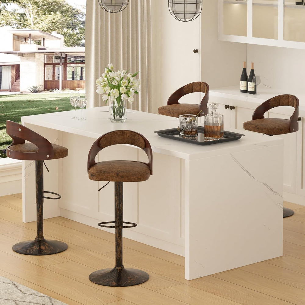 VECELO Bar Stool Set of 2,Kitchen Island Stools with Bentwood Back,Arm&Fo...