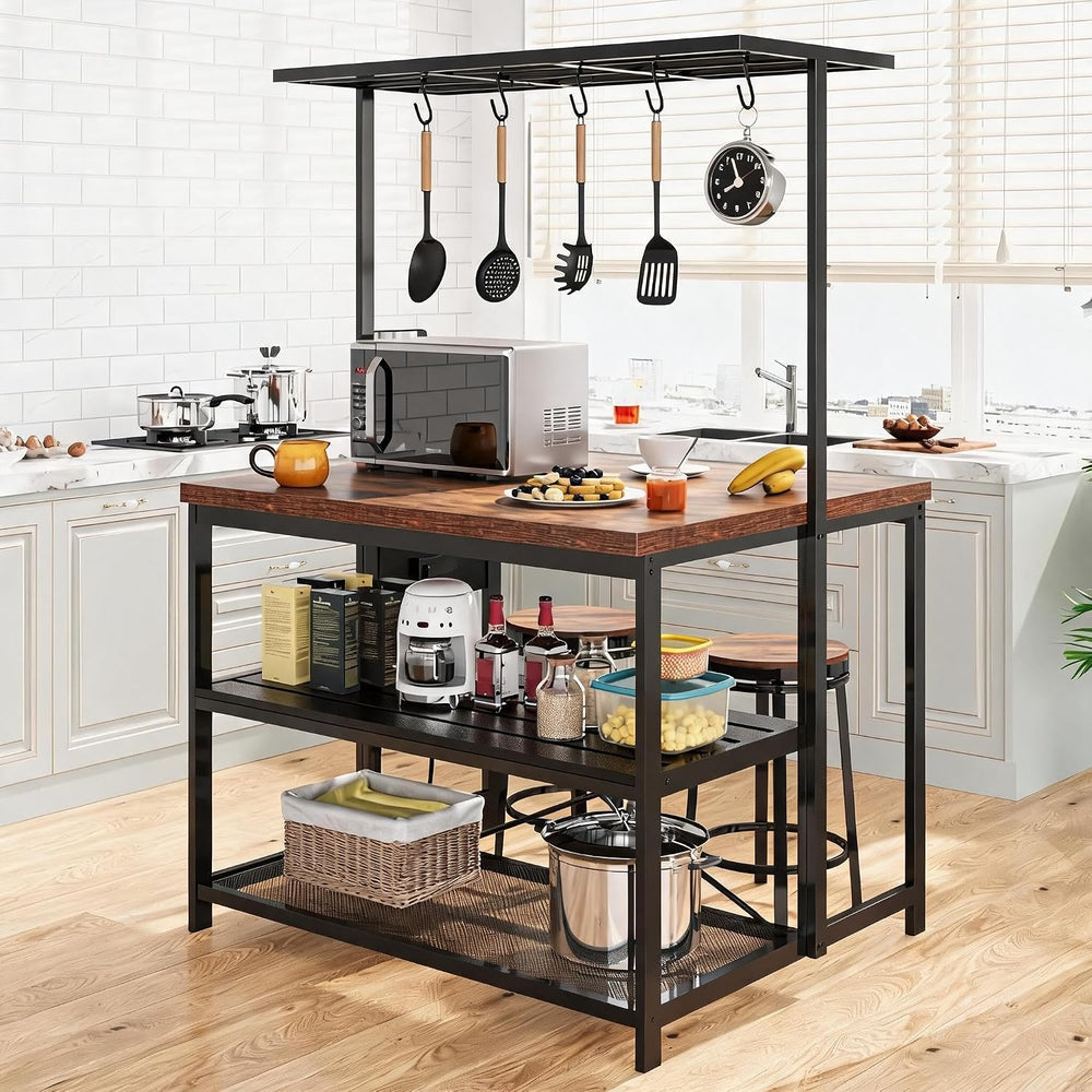 Multifunctional Kitchen Island with Power Outlet – 3-Tier Bakers Rack | Stora...