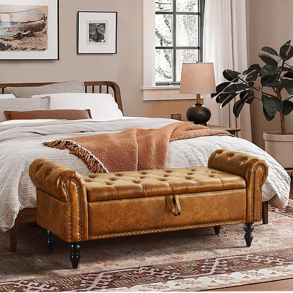 Furnimart Storage Bedroom Bench for End of Bed, Faux Leather Upholstered Stor...