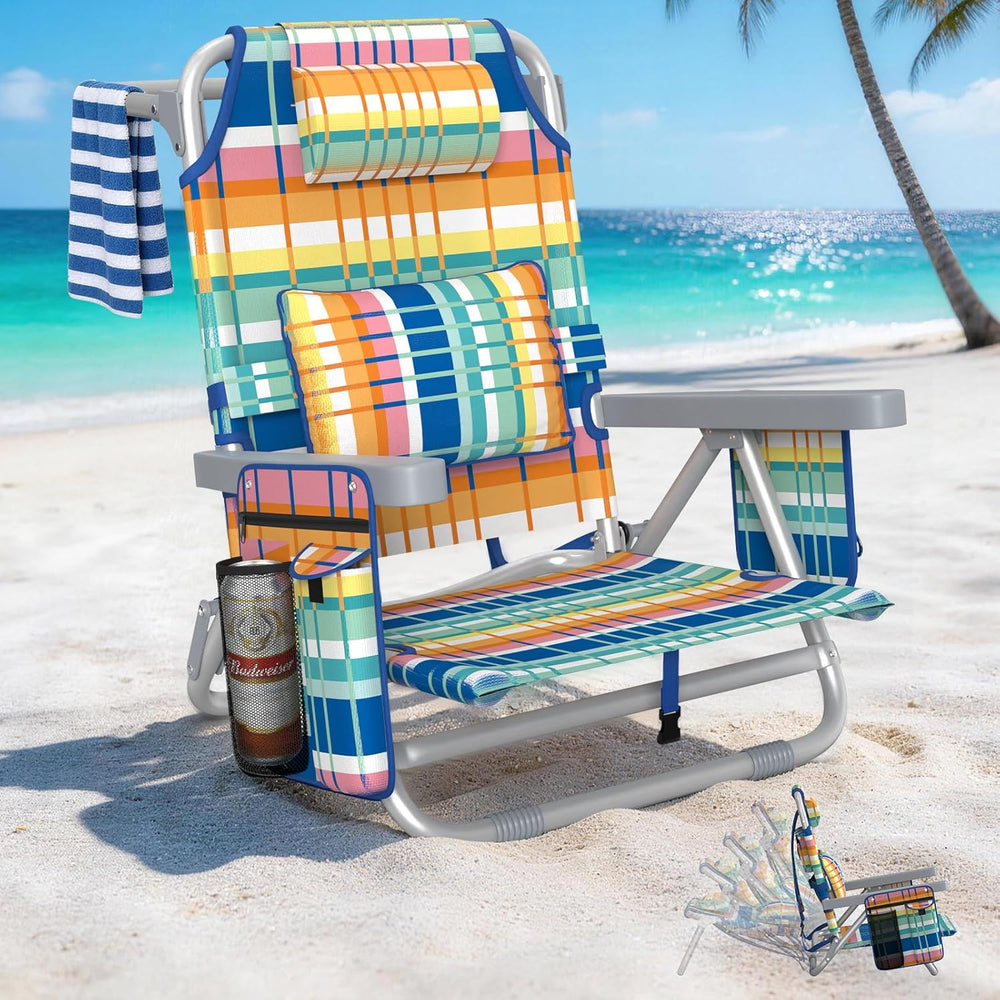 5-Position Backpack Beach Chair for Adults with Lumbar, Foldable Tall Heavy-D...