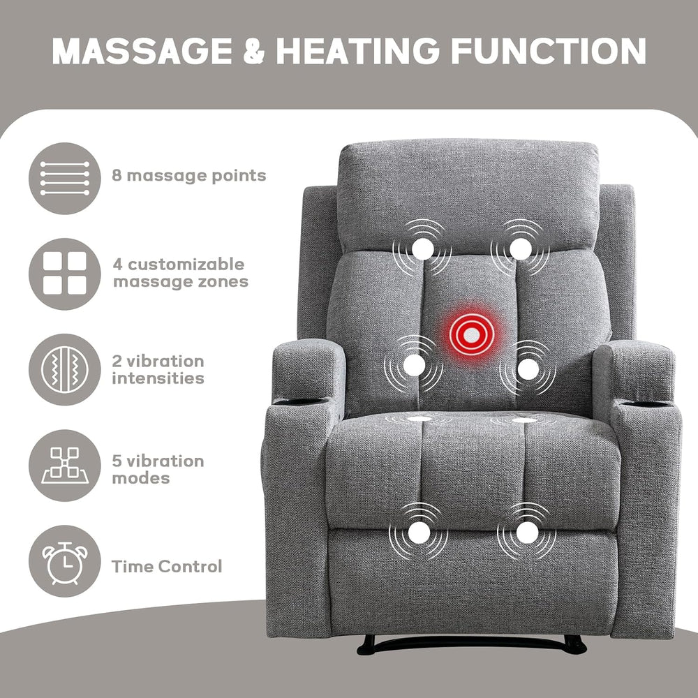CANMOV Manual Recliner Chair with Massage and Heat,Comfy Recliner Chair Sofa ...