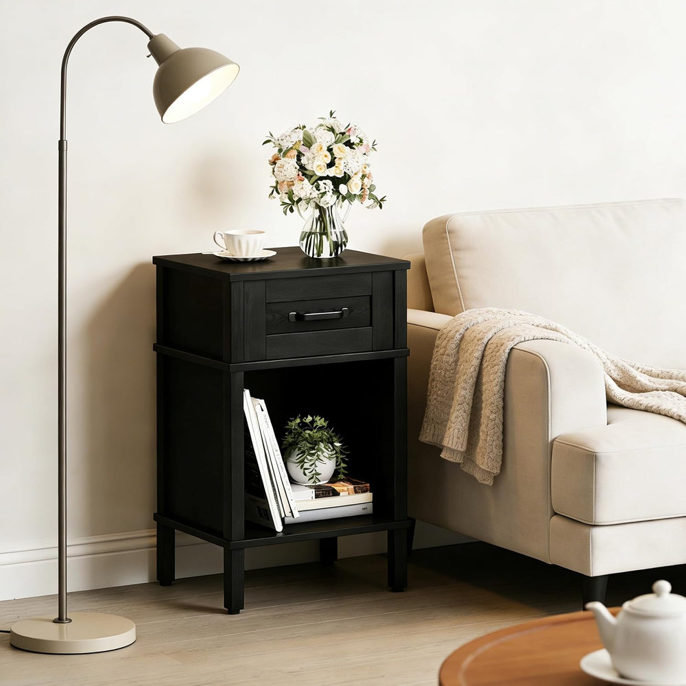 Black Nightstand with Drawers,Small Night Stand,Black Bedside Table