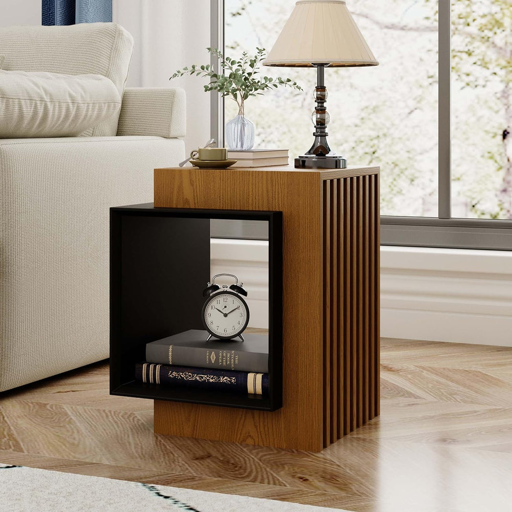 POVISON Minimalist Side Table,17.71" Wood End Table with Storage for Sma...