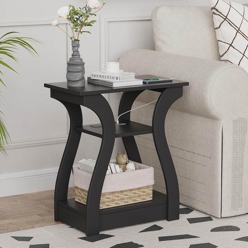 FROMJBEST End Tables Living Room Set of 2 with Charging Station, Black