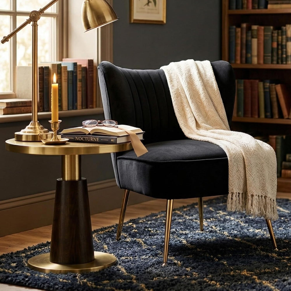 Velvet Accent Chair Set of 2 Comfy Living Room Chair Armless Slipper Chair Mi...