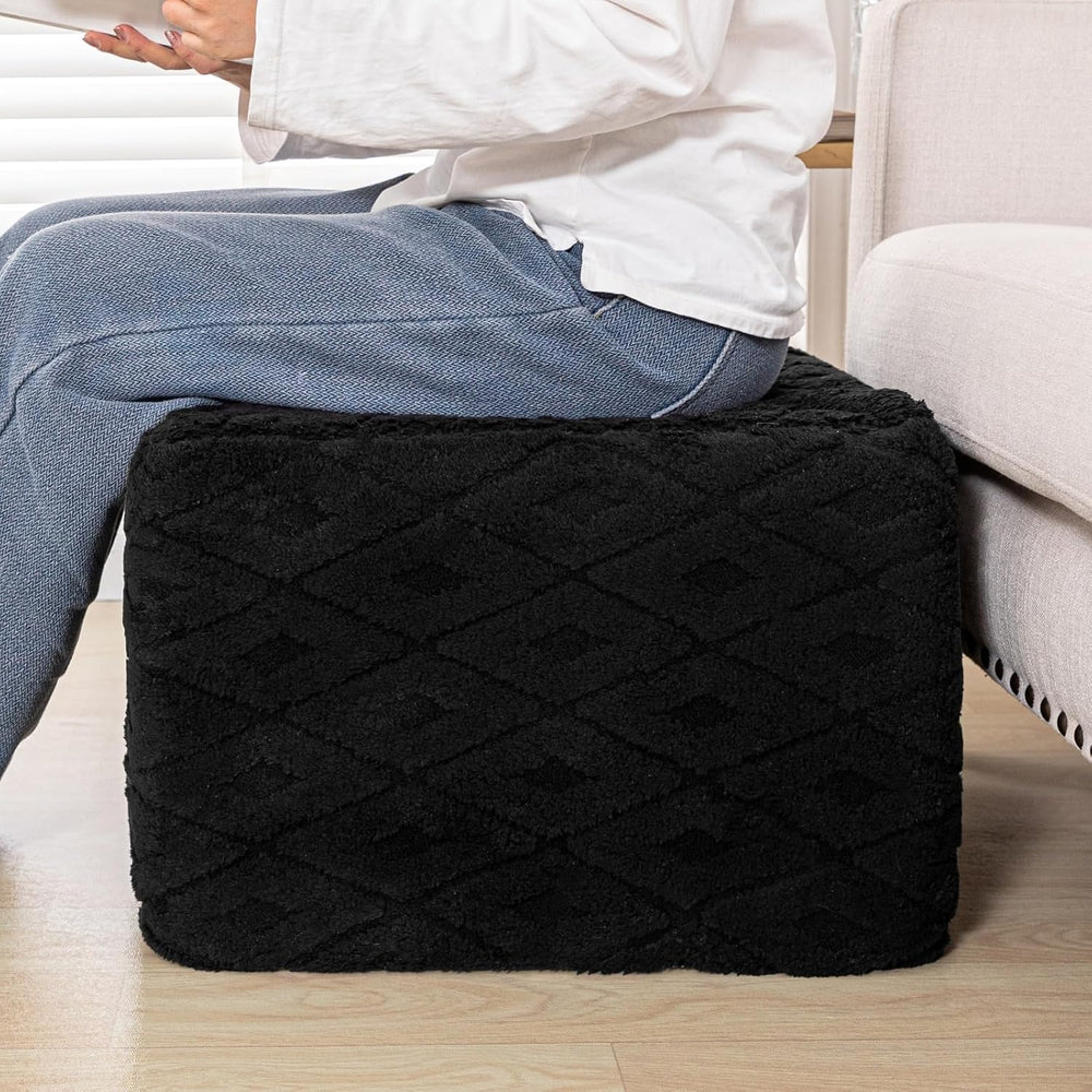 Fluffy Square Ottoman Pouf with All-in-One Foam Filling 20 x 14 Inches Furry ...