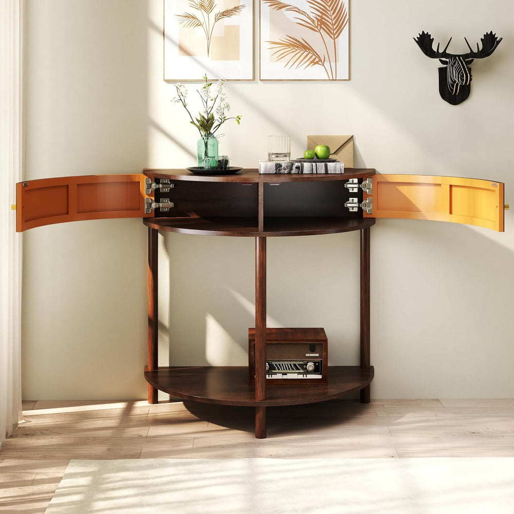 Knocbel Half Moon Console Table with Wave-Pattern Door, Semi-Circle Sofa End ...