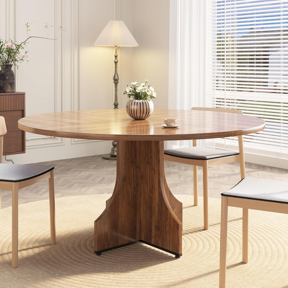 Round Dining Table 47 Inch for 4-6 People, 0.98 Inch Thick Tabletop with Adju...