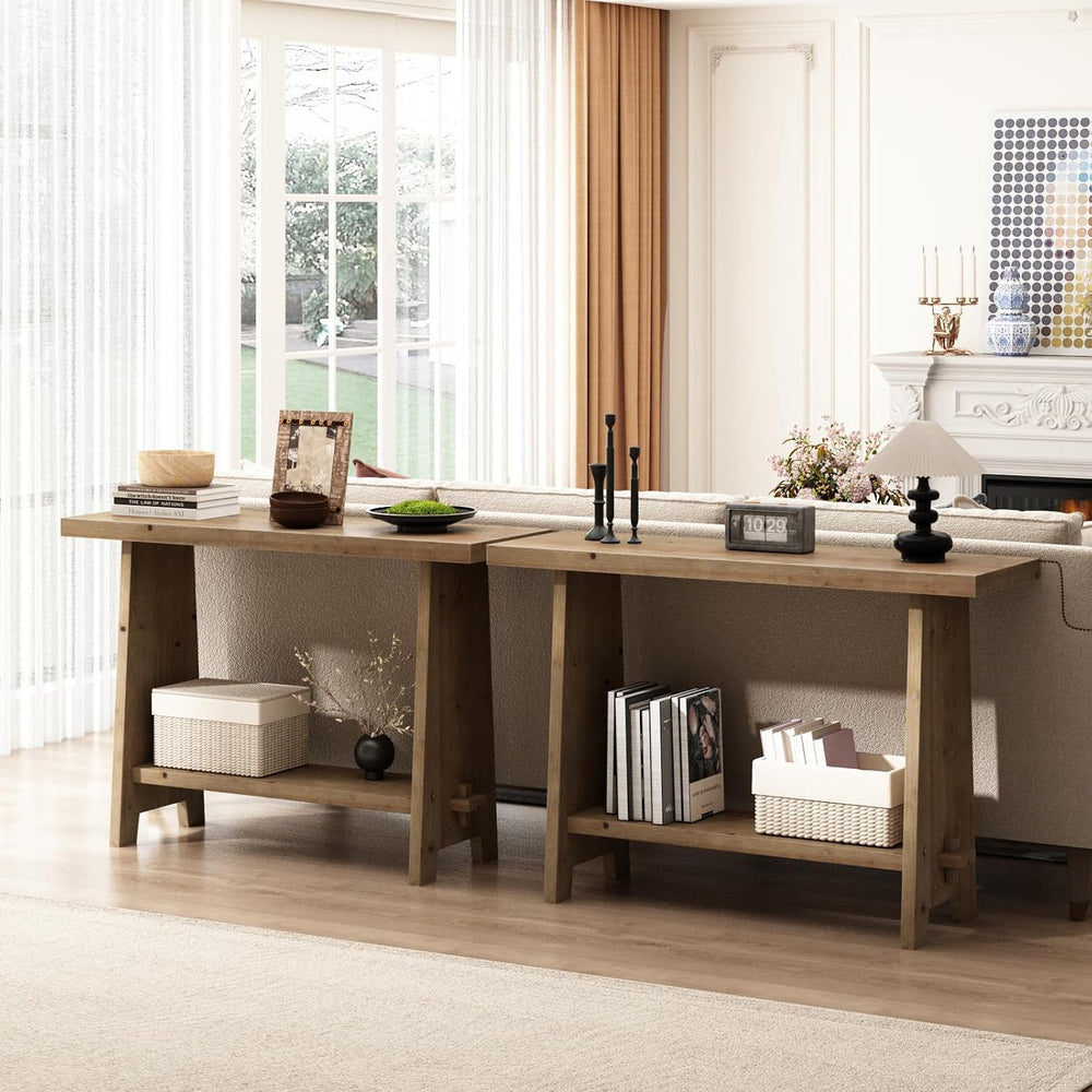 HOKYHOKY 43.3" Wood Console Table for Entryway,Farmhouse Sofa Table, Bro...