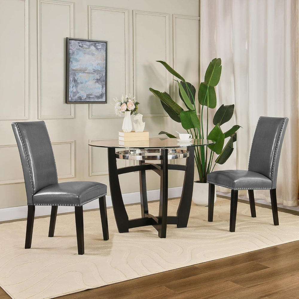PADMA HOUSE Round Glass Dining Table Set for 4, 45in Modern Kitchen Small Woo...