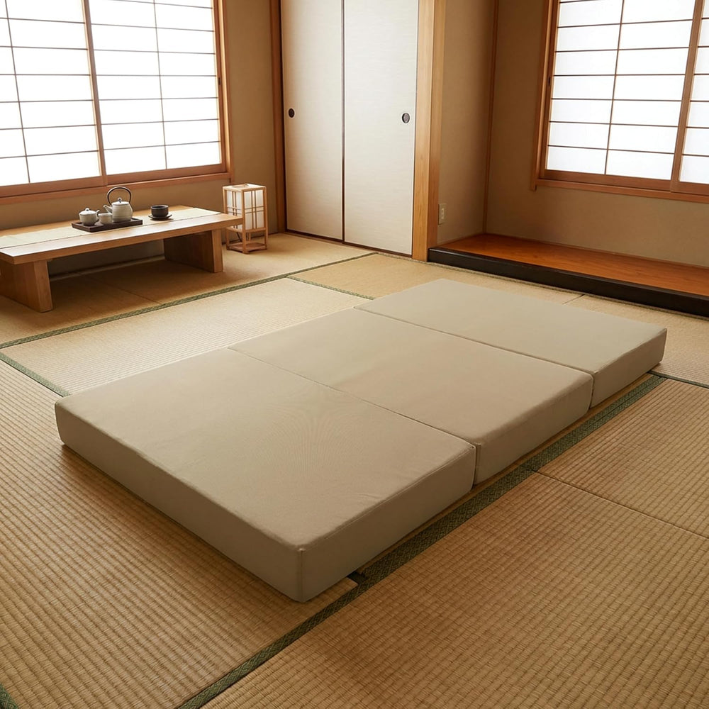 D&D Futon Furniture Tan Trifold Foam Beds, Shikibuton, Tatami Cushion Top...