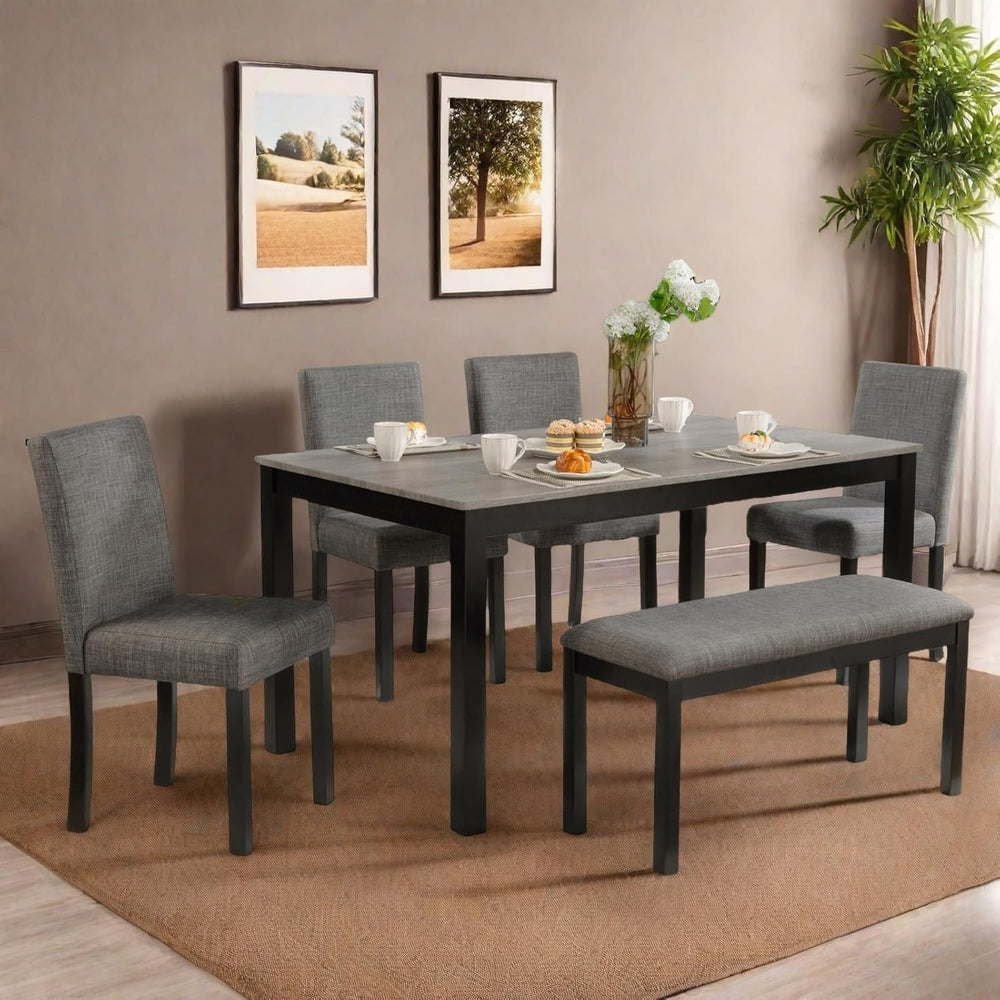 6 Piece Dining Table Set, Counter Height Kitchen Sets, Black | Rectangular Ta...