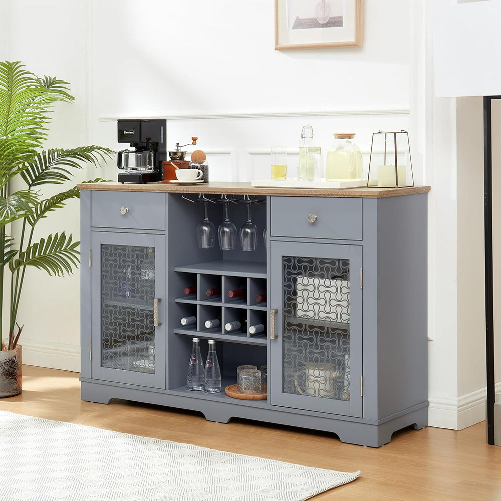 Modern Farmhouse Buffet Cabinet, Sideboard with 2 Drawers and Elegant Glass D...