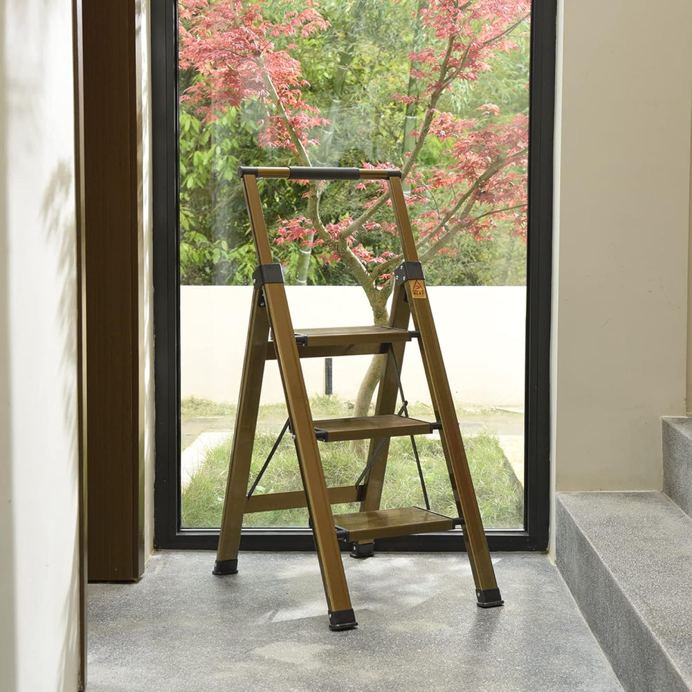 3 Step Ladder, Aluminum Step Stool with Retractable Handrail