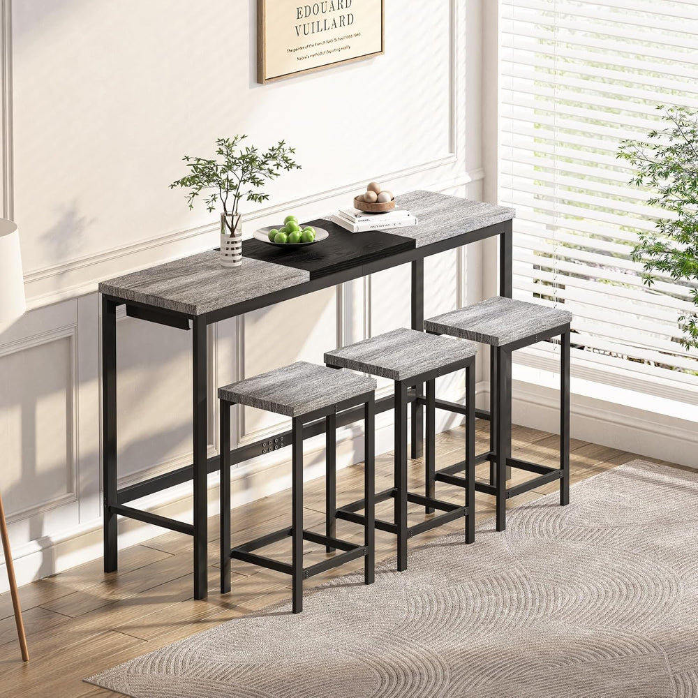 KEIKI 60.24” Long Bar High Top Dining Table and 3 Hanging Stools Chairs Set, ...