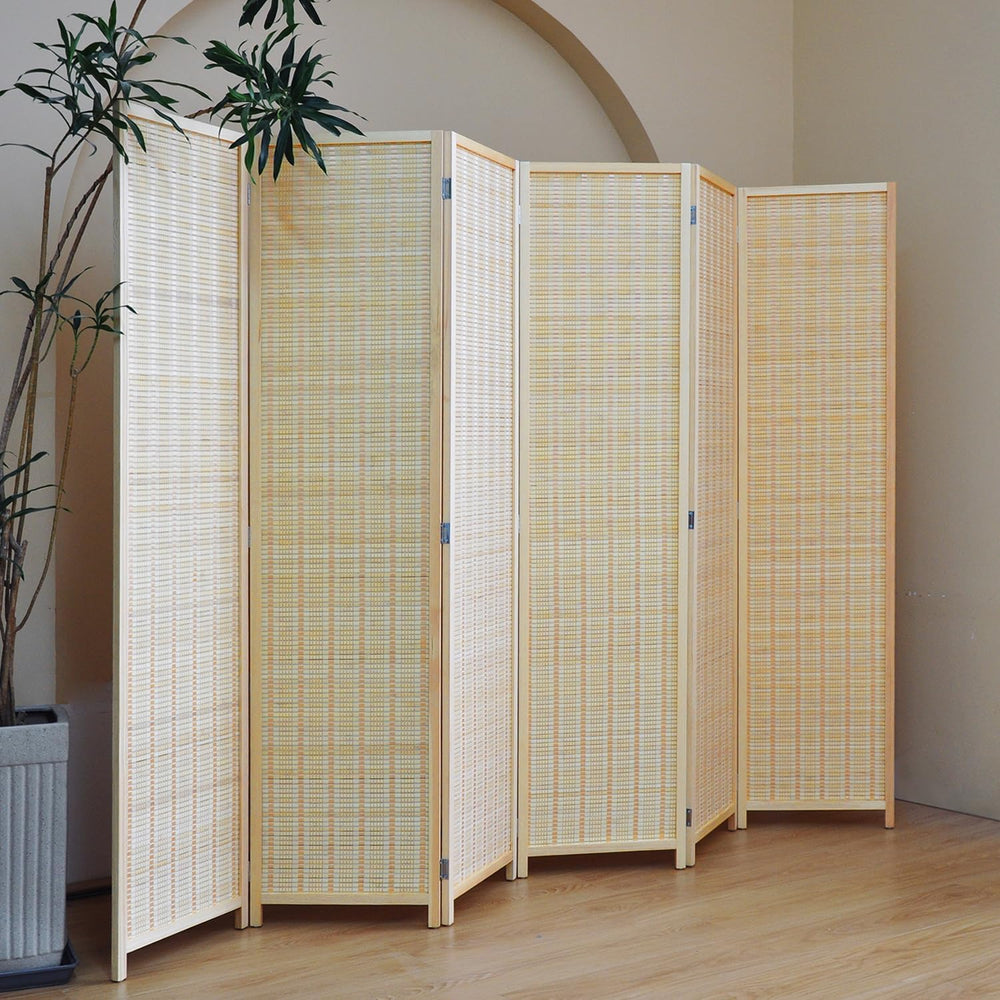 Furnnylane 6 Panel Bamboo Room Divider – 5.6 ft Tall Folding Privacy Screen, ...