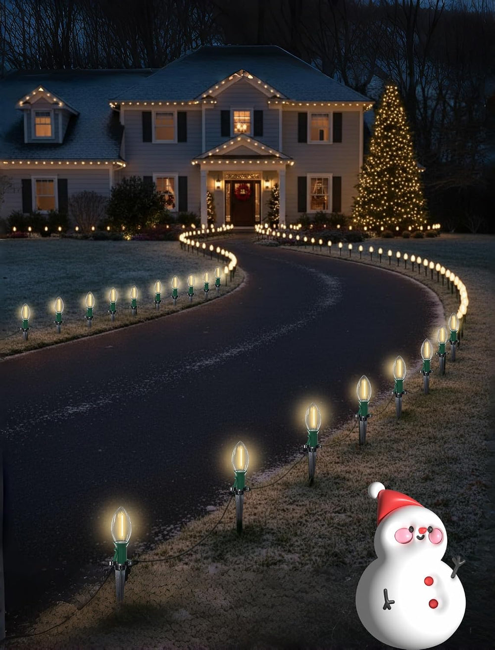 38FT C9 LED Christmas Pathway Lights with 25 C9 Bulbs and Stakes