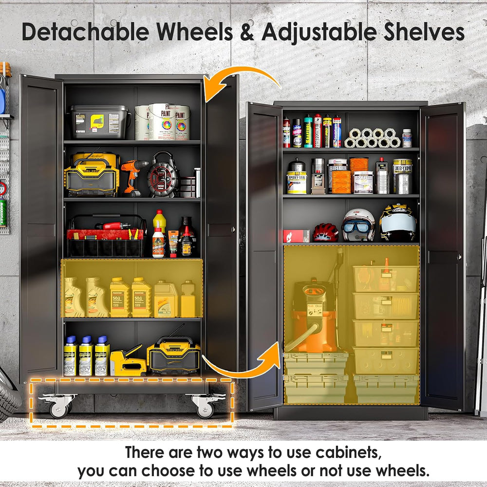 PAOFIN 71''H Tall Metal Garage Storage Cabinet with Wheels,Steel File...