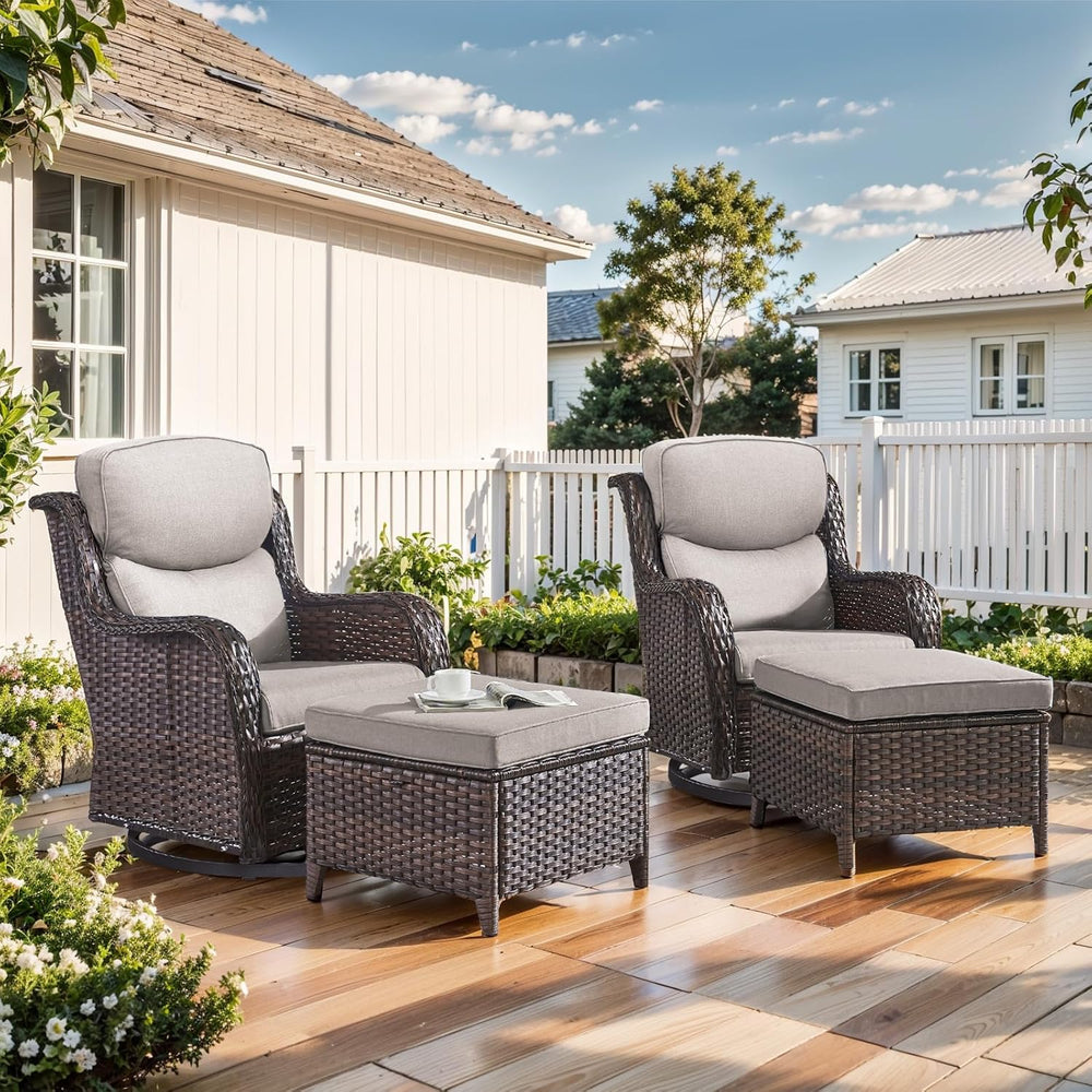 Outdoor Swivel Rocker Patio Chairs with 2 Ottomans - 5" Thick Cushion 4 ...