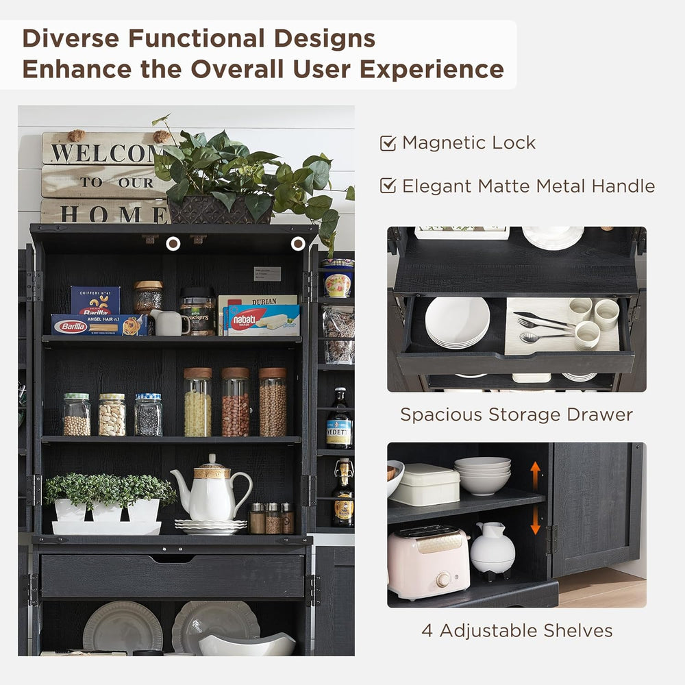 ACCOHOHO 72" Tall Wooden Pantry Storage Cabinet with Door Shelves & ...