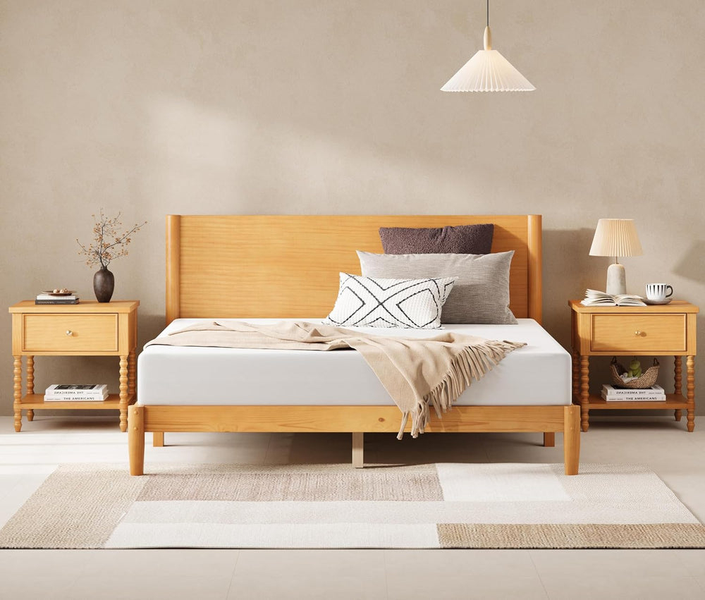 AMERLIFE 3 Piece Bedroom Set Includes Solid Wood King Platform Bed Frame with...