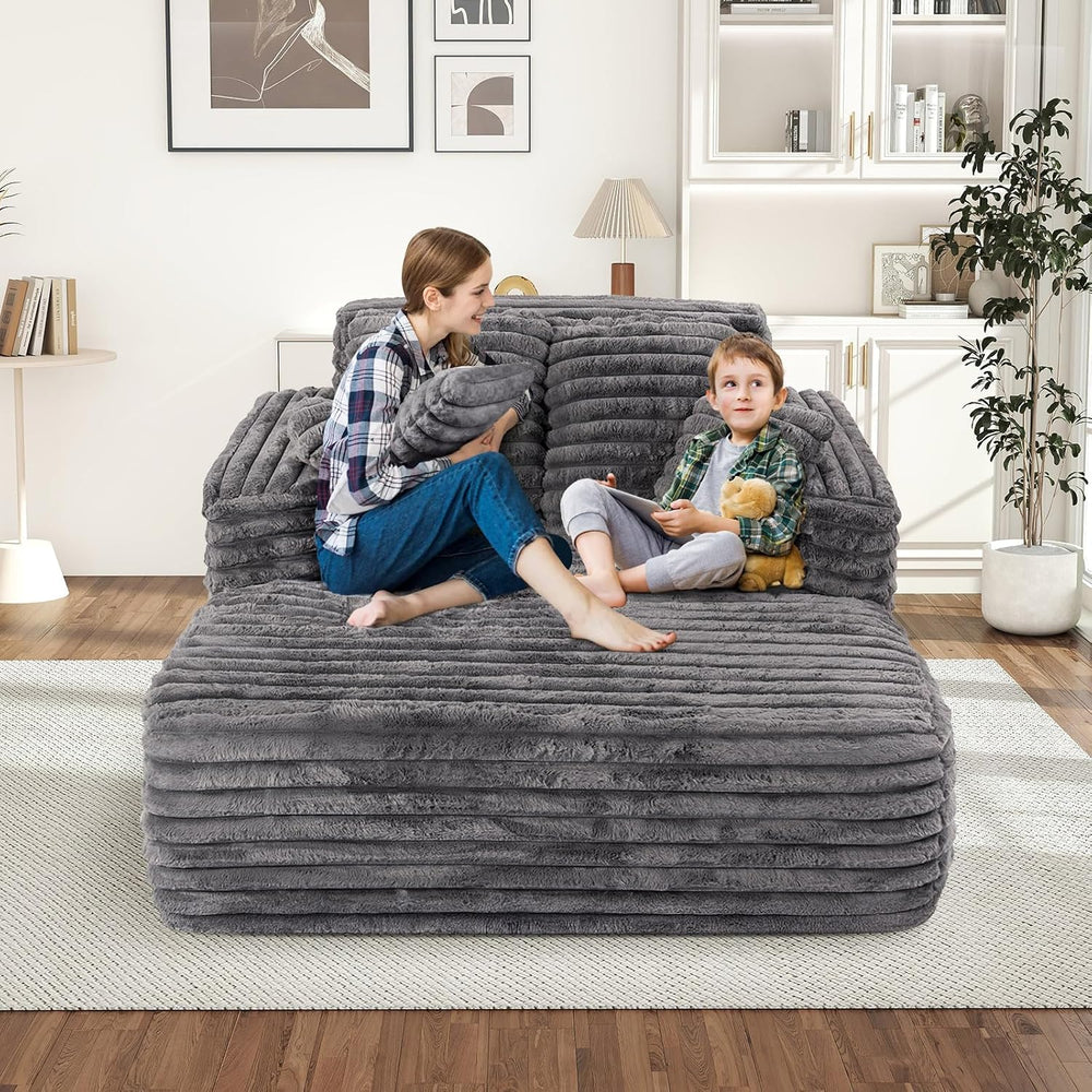 Chaise Lounge Chair Indoor, Comfy Corduroy Plush Fluffy Foam Floor Compressed...