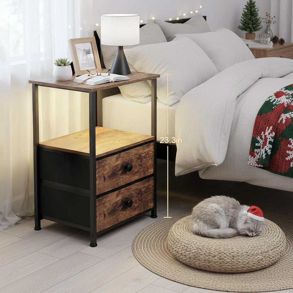 LOAKEKEL Night Stand Set 2, LED Nightstand with Charging Station
