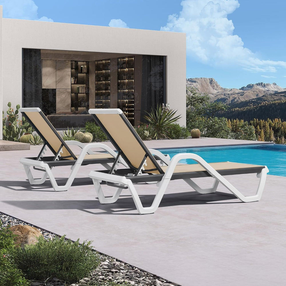 PURPLE LEAF Outdoor Chaise Lounge Set of 2 w/Armrest for Poolside, Khaki | Re...