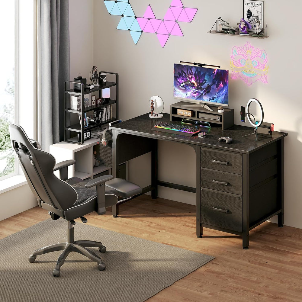 Lufeiya Computer Desk with File Drawers Cabinet, 47 Inch Reversible Home Offi...