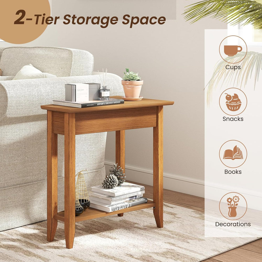GOFLAME 2-Tier Wedge End Table Set of 2, Narrow Triangle Side Table with Stor...
