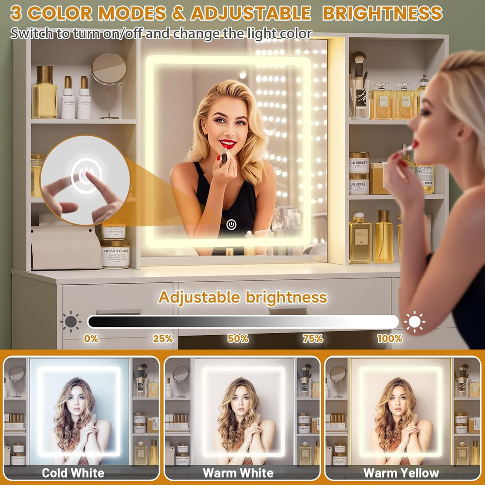 Vanity Desk with Mirror and Lights, Makeup Vanity Desk with 9 Drawers & 6...
