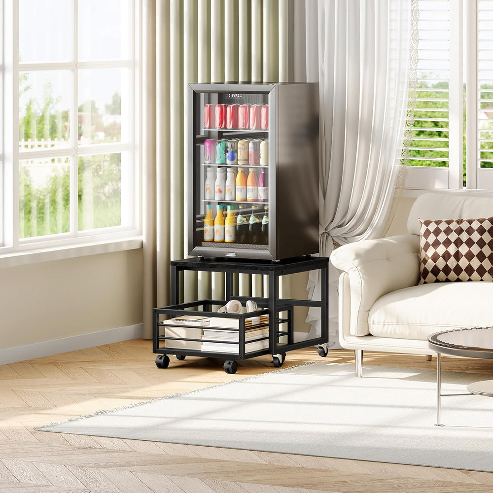 HOOBRO End Table, Mini Fridge Stand with Storage, Mini Fridge Table with Whee...