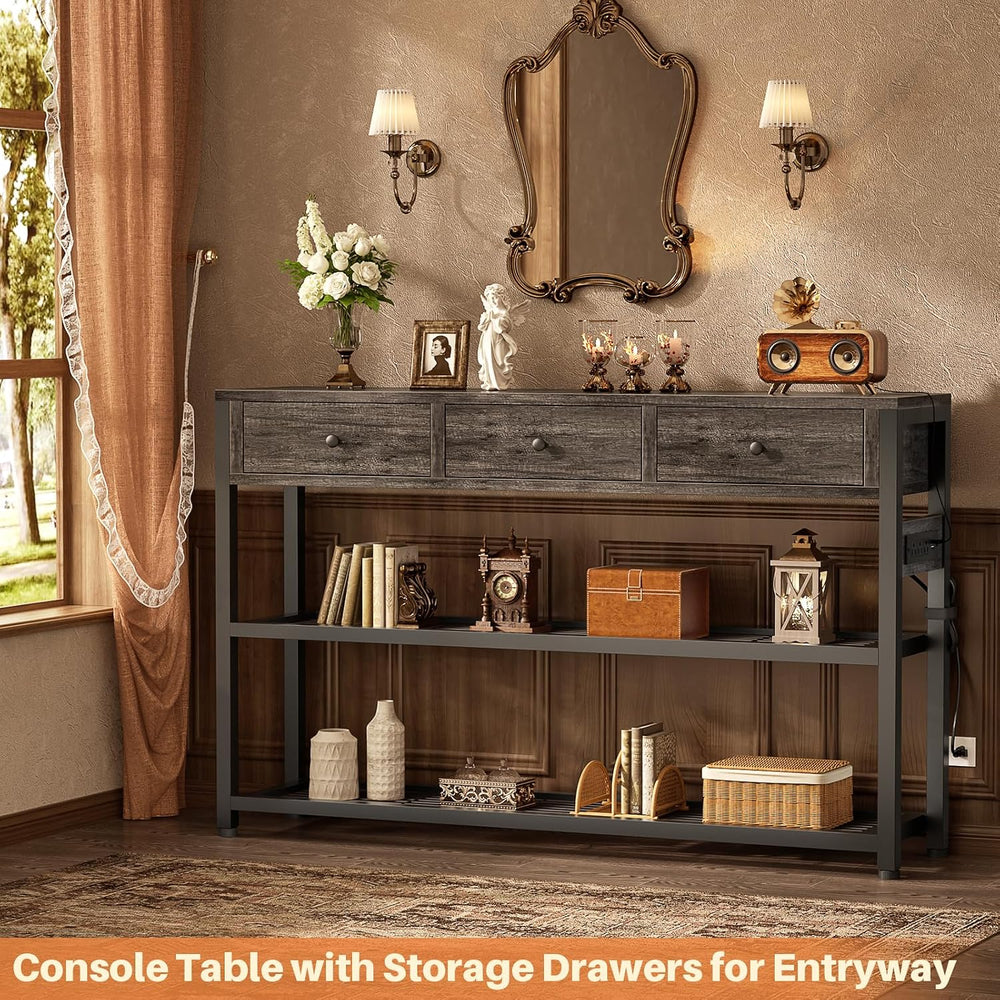 Ecoprsio Entryway Table with Power Outlets, 47" Console Table with Drawe...