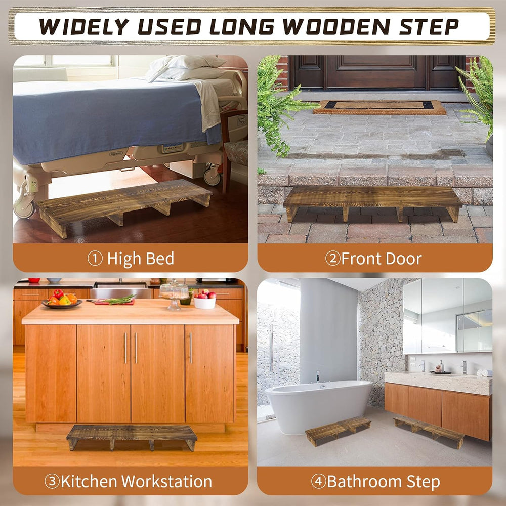 4.6" Height Wooden One Step Stool for High Bed, ketchen, Adult Elderly