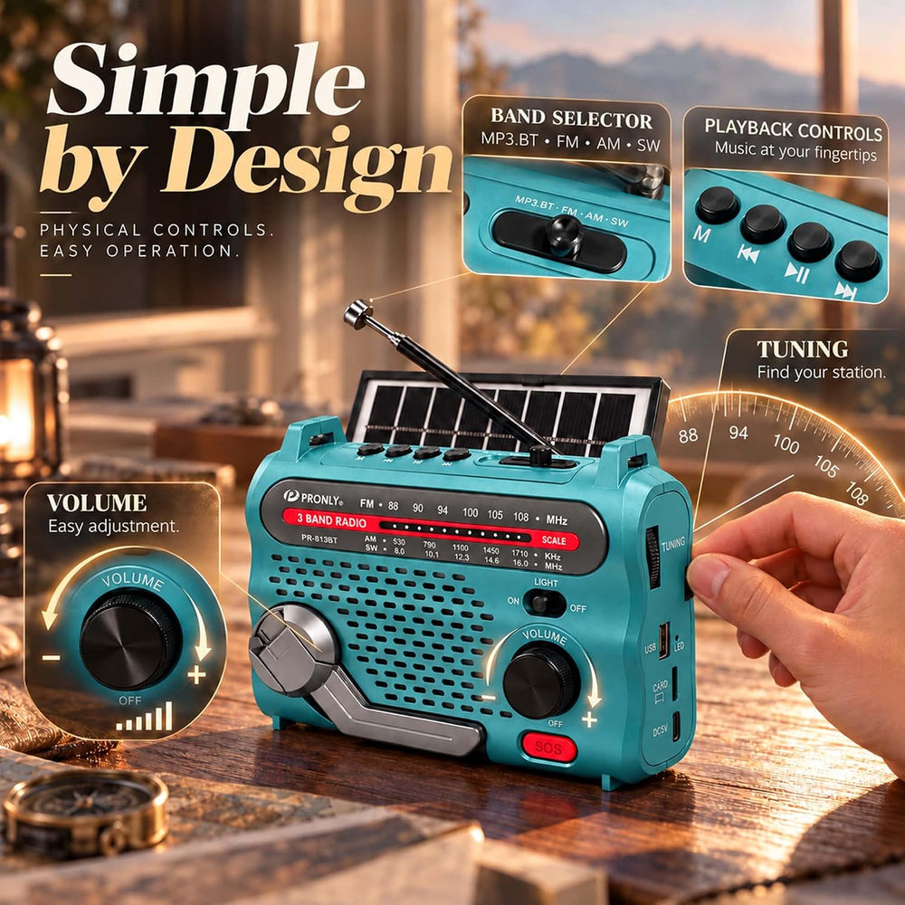 PR-813BT Portable AM FM SW Radio with Bluetooth, Solar Charging