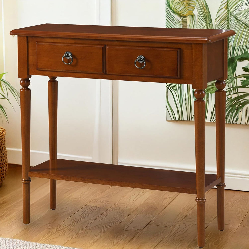 Leick Home Coastal Console Table, Solid Wood, with Drawer and Shelf, for Entr...
