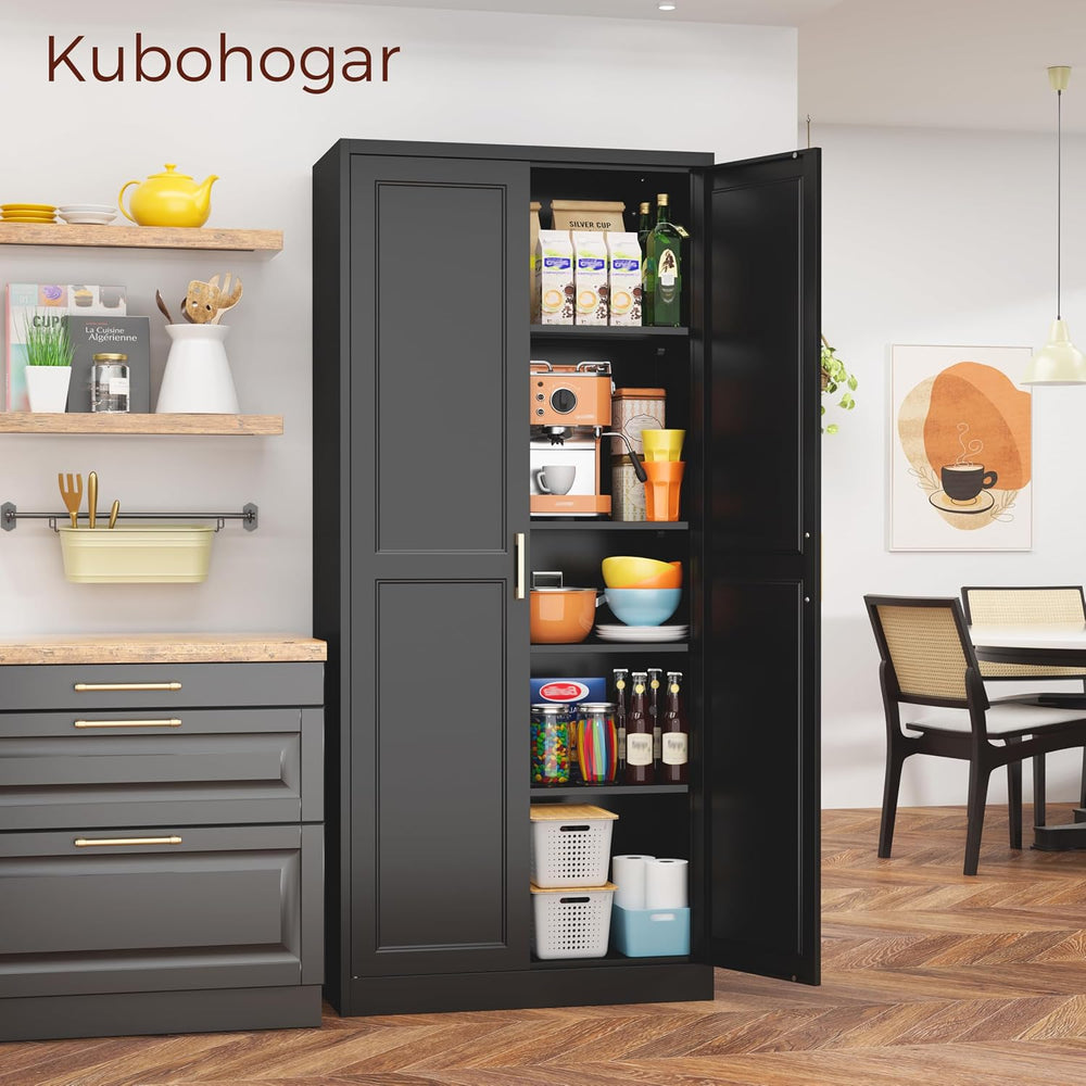 71" Tall Metal Pantry Cabinet, Black Kitchen Pantry Storage Cabinet with...