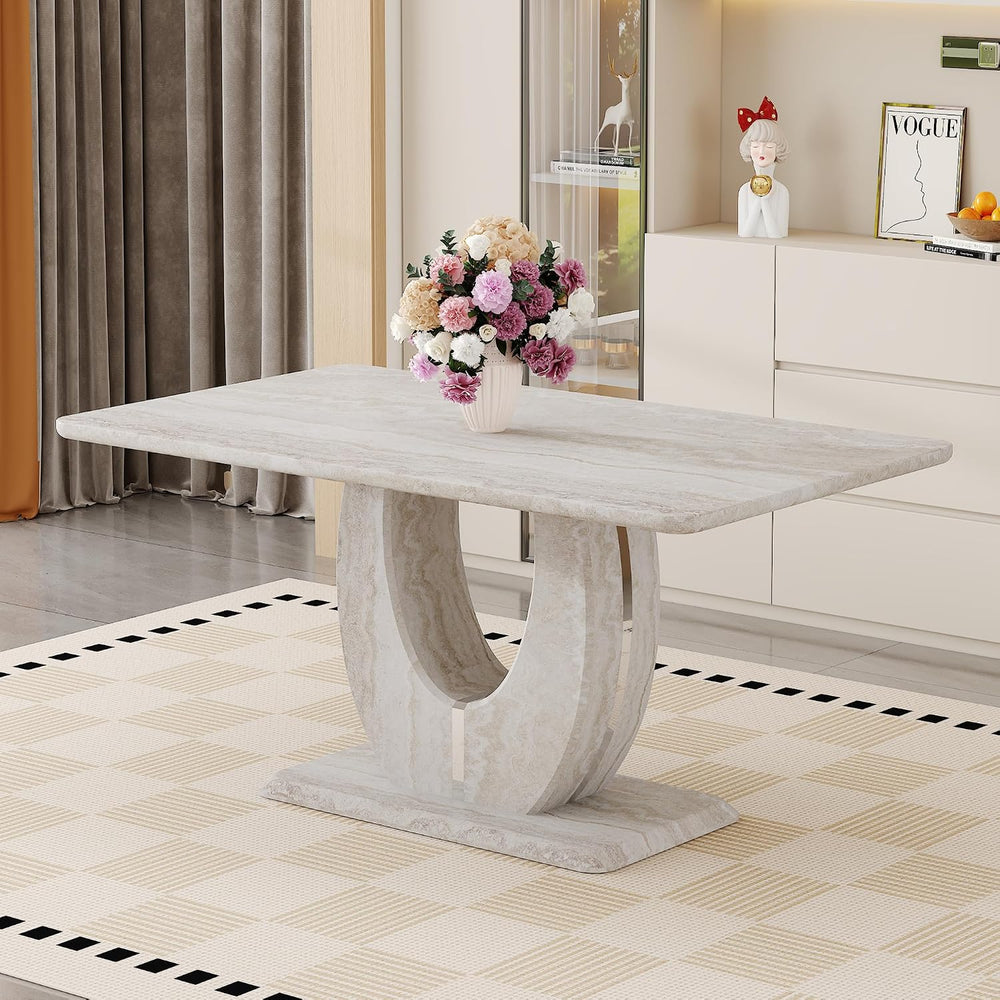 63" Faux Marble Dining Table for 4–6, Modern Rectangular Kitchen Table w...