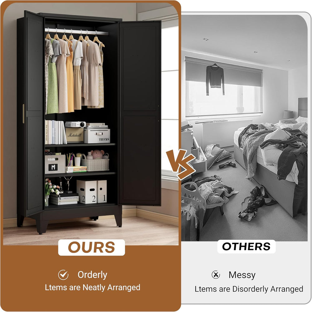 71" Armoire Wardrobe Closet, Metal Wardrobe Closet with Hanging Rod | Wa...