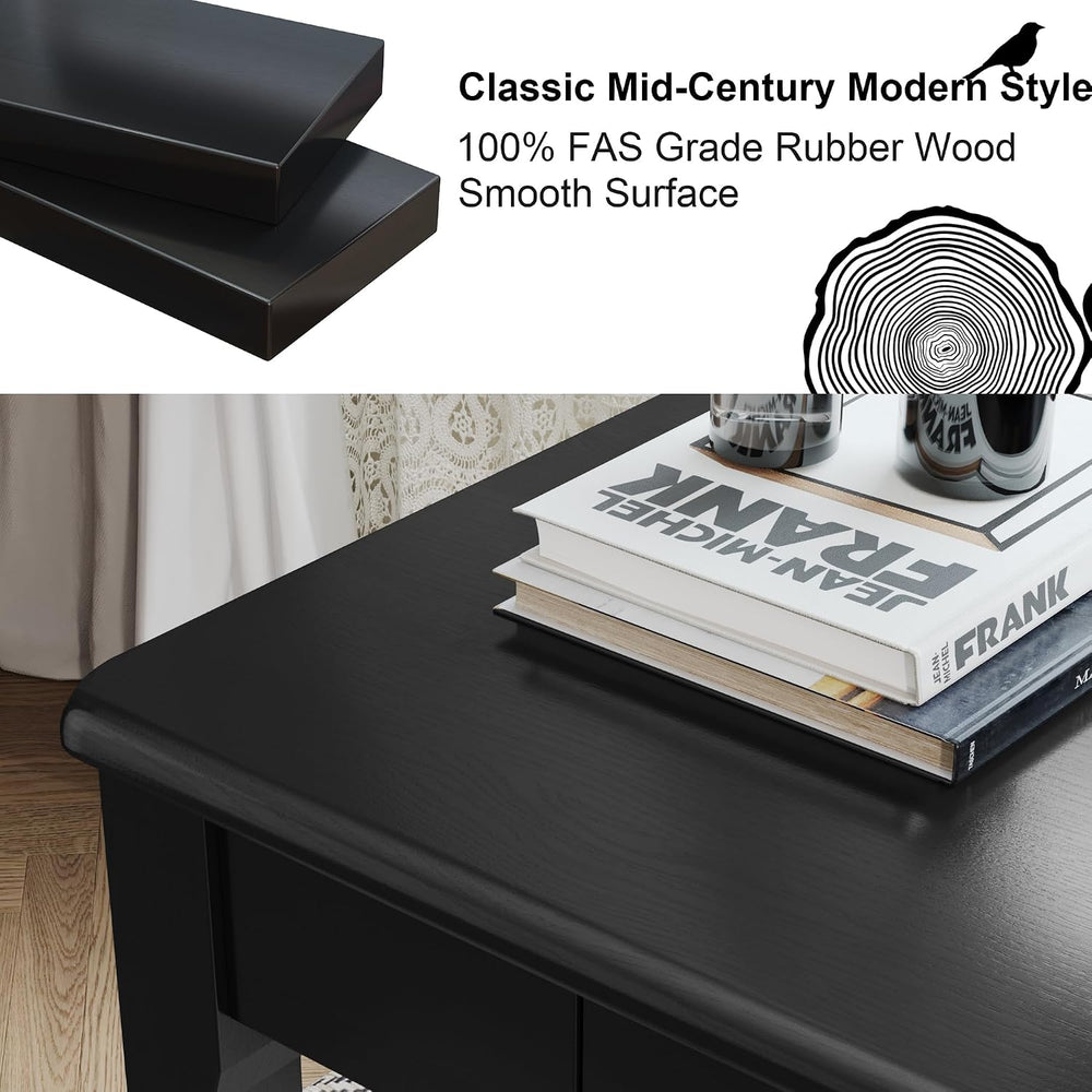 Solid Wooden Desk with Drawers - 39 x 16 Inch Modern Narrow Desks, Rubberwood...