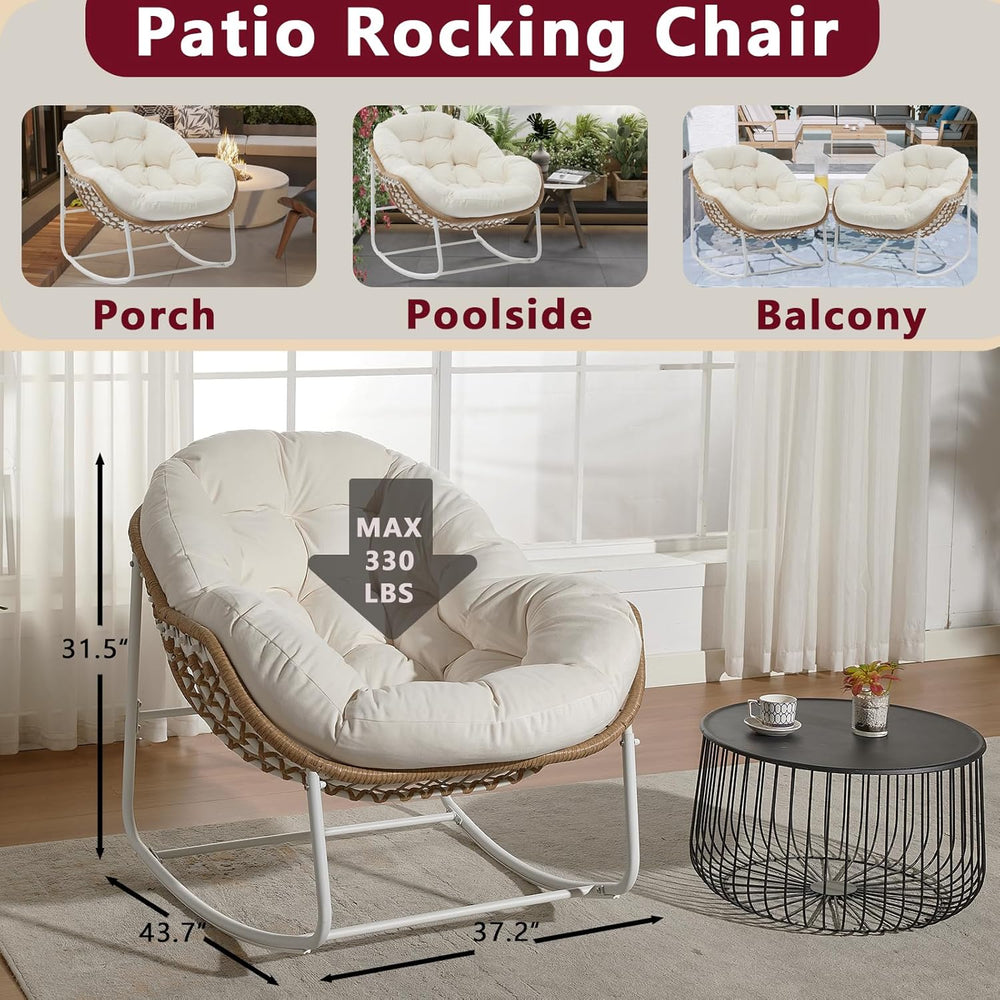 YDcosyfy Oversized Outdoor Papasan Rocking Chair with Soft Cushion, Comfy Pat...