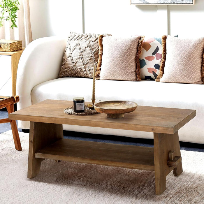 HOKYHOKY Farmhouse Wood Coffee Table,43.4” Rectangle Table for Living Room