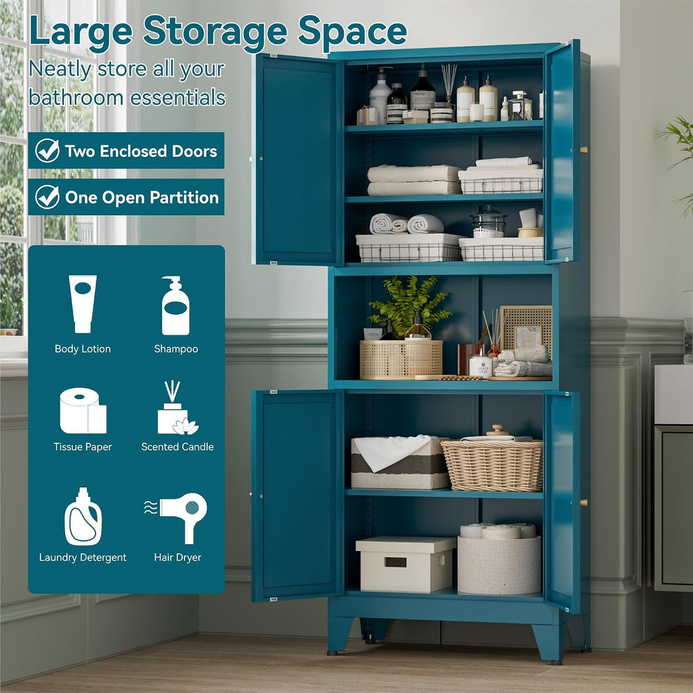 Bevivog Tall Pantry Cabinet with Microwave Shelf, 69" Metal Storage Cabi...