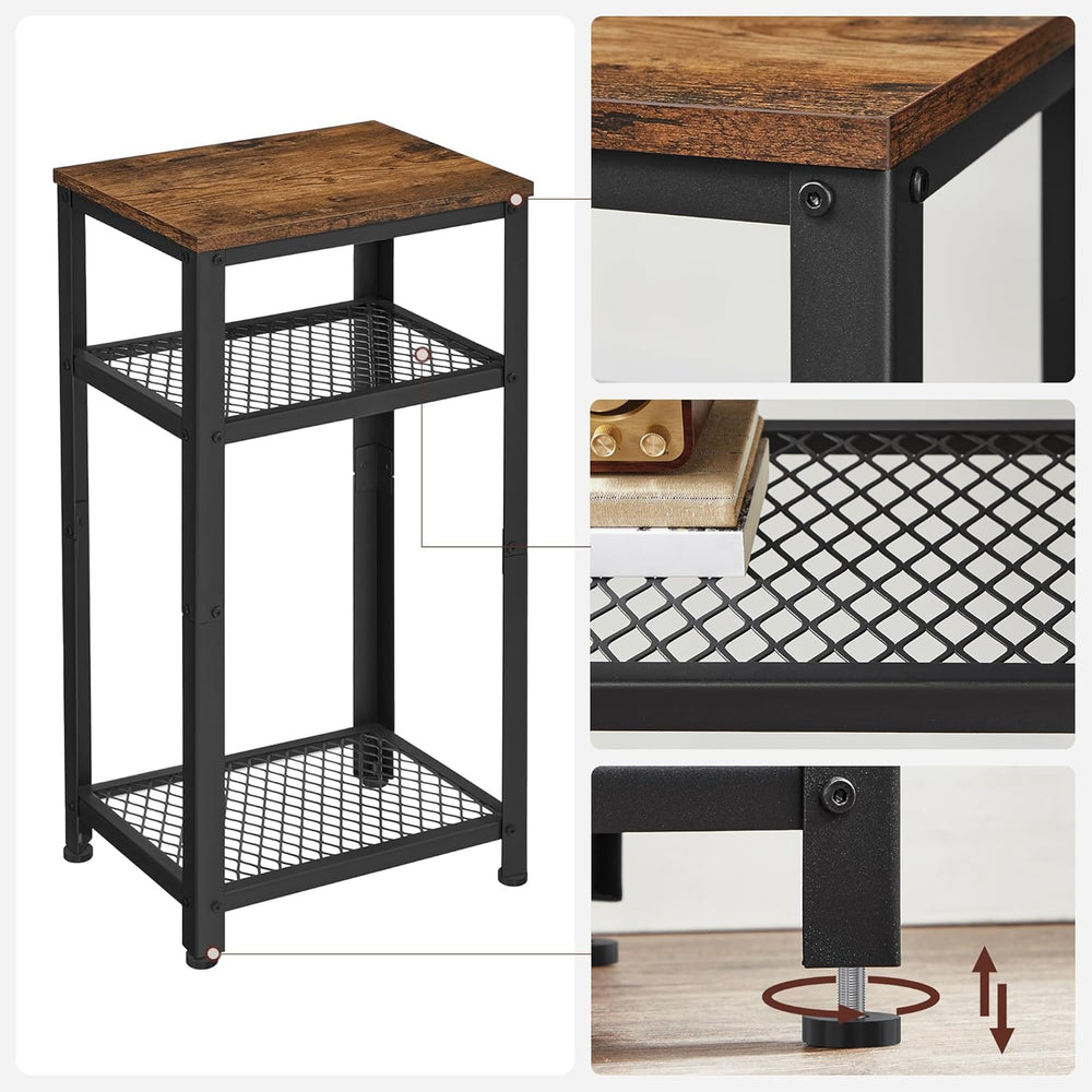 VASAGLE 3-Tier Tall Side Table, Small Telephone End Table Stand with 2 Mesh S...
