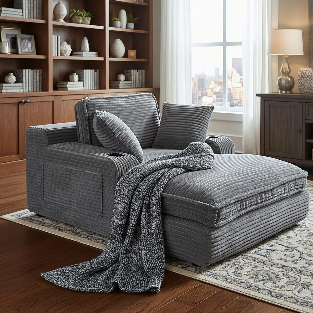 67" Oversized Chaise Lounge Chair Indoor, Soft Cloud Couch, Gray | Comfy...