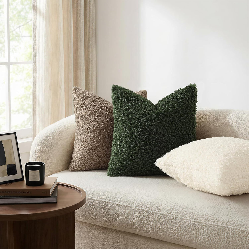 decorUhome Sherpa Decorative Throw Pillow Covers 20x20 Set of 2 Olive Green