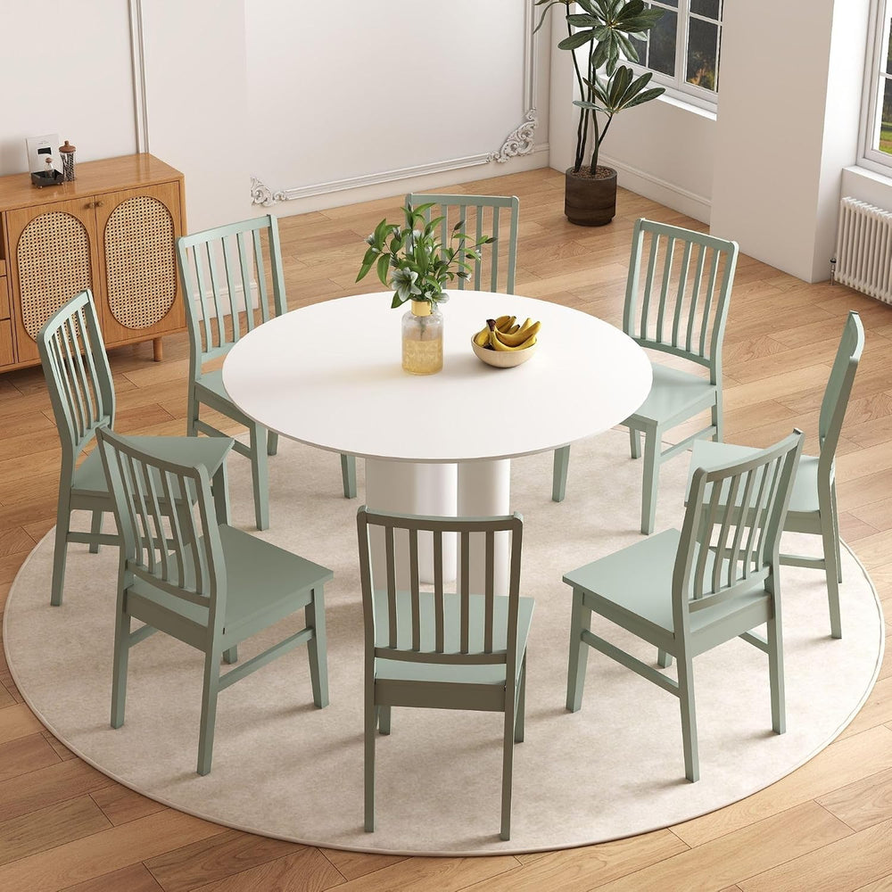 HNY Green Wood Dining Chairs Set of 8, Farmhouse Kitchen Chairs with High Bac...