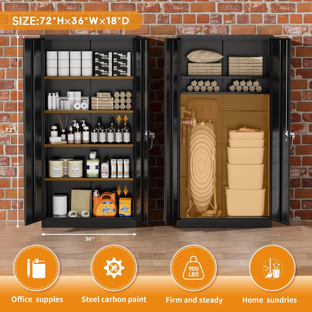 Greenvelly Steel SnapIt Storage Cabinet, 72" Locking Metal Garage Storag...